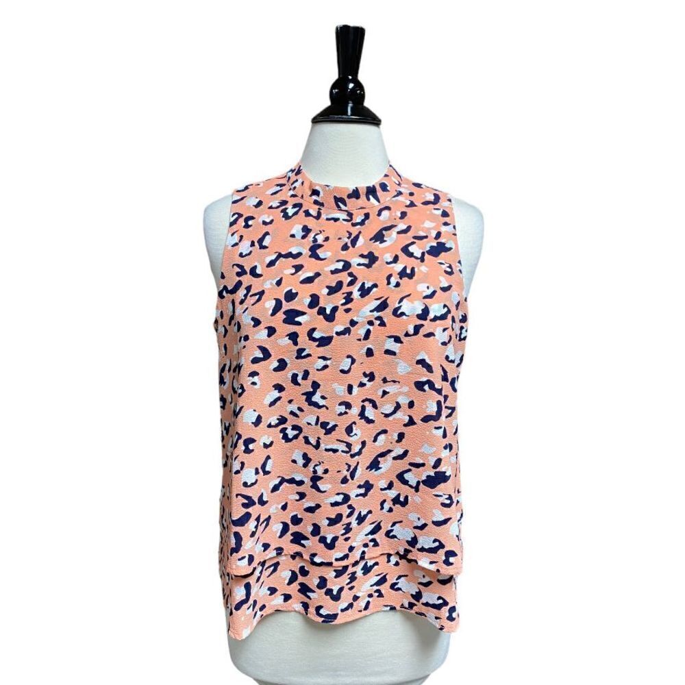 Mud Pie Peach & Navy Sleeveless Top Size Medium NWT